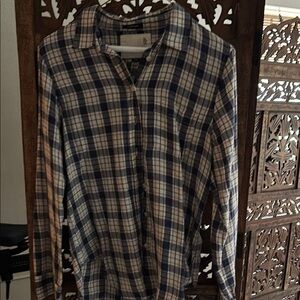 R13 Navy & Cream Plaid Button-Down Shirt